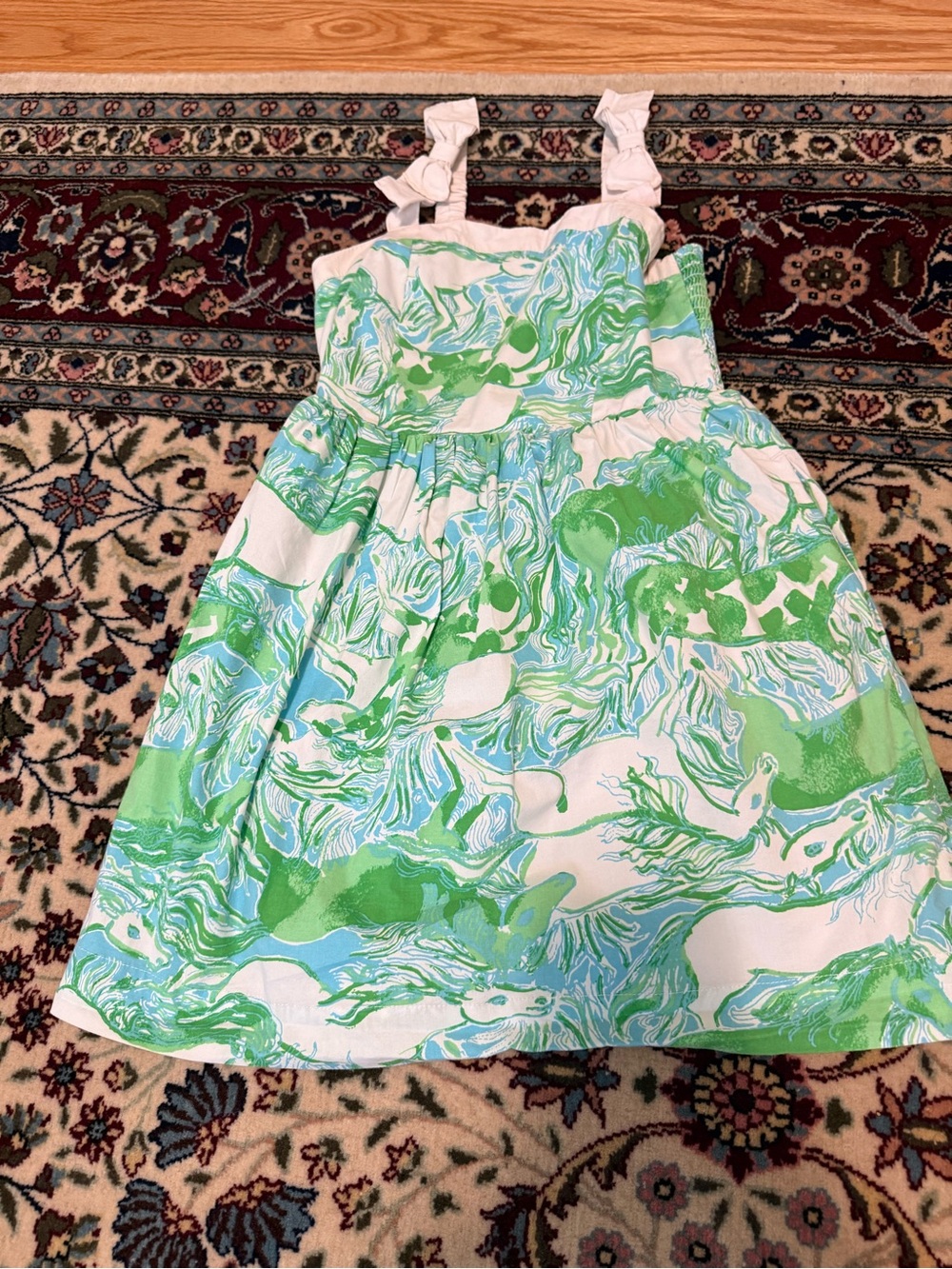 Lilly Pulitzer Girls White, Green & Blue Swirl Sundress